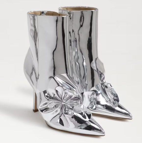 Sam Edelman Esmae 2 Pointed Toe Shiny Metallic Heel Stiletto Bootie NWT Bow Chic - Picture 1 of 12